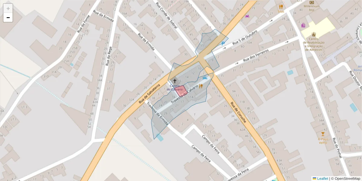 Mapa detalhado do código postal 2080-026 com limites, códigos postais vizinhos e agências dos correios