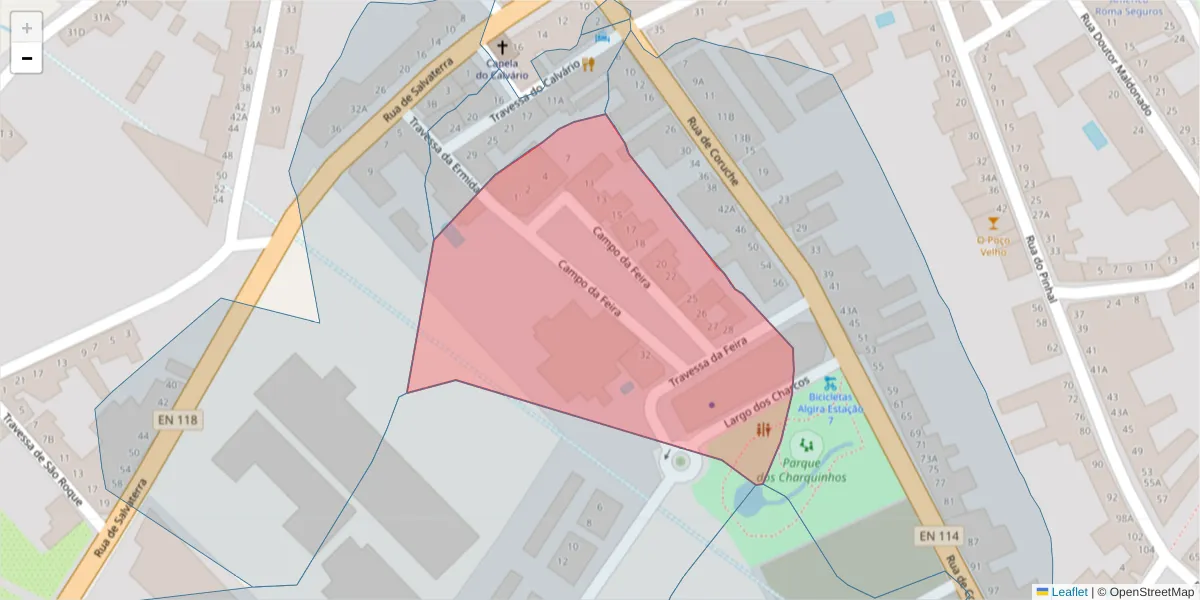 Mapa detalhado do código postal 2080-034 com limites, códigos postais vizinhos e agências dos correios