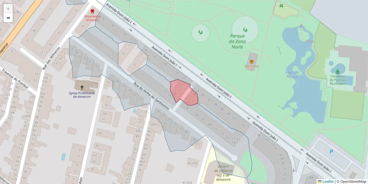 Mapa detalhado do código postal 2080-048 com limites, códigos postais vizinhos e agências dos correios