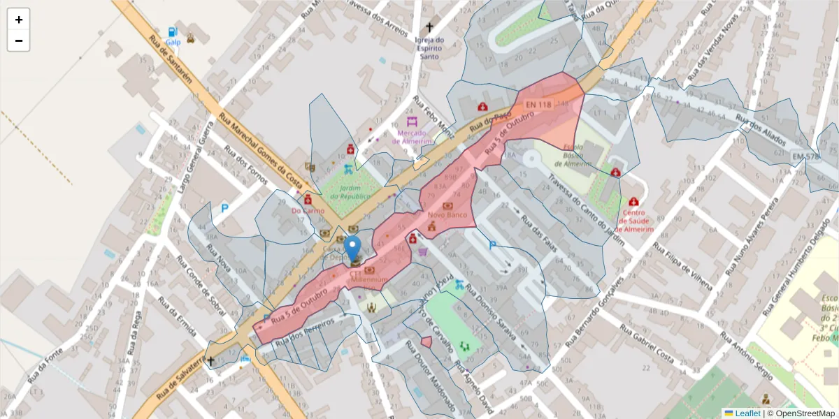 Mapa detalhado do código postal 2080-052 com limites, códigos postais vizinhos e agências dos correios