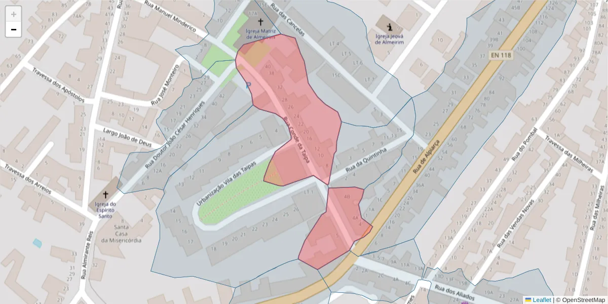 Mapa detalhado do código postal 2080-067 com limites, códigos postais vizinhos e agências dos correios