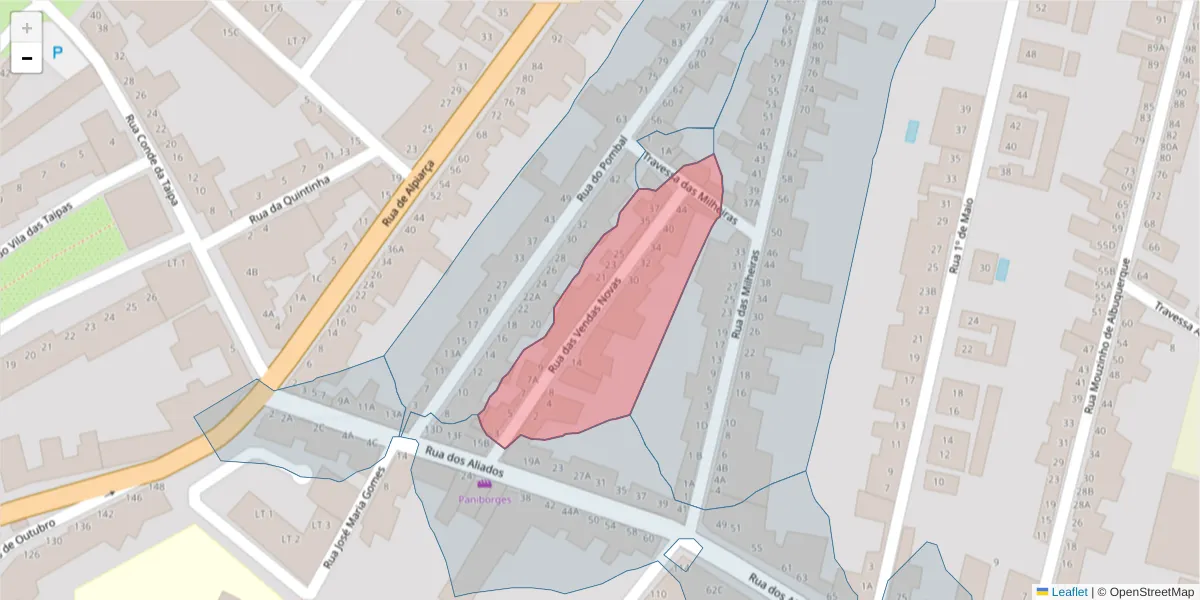Mapa detalhado do código postal 2080-090 com limites, códigos postais vizinhos e agências dos correios