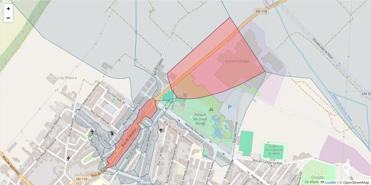 Mapa detalhado do código postal 2080-091 com limites, códigos postais vizinhos e agências dos correios
