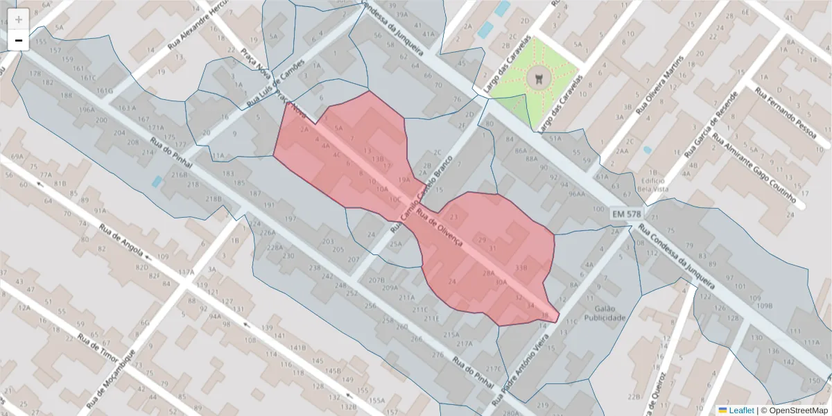 Mapa detalhado do código postal 2080-097 com limites, códigos postais vizinhos e agências dos correios