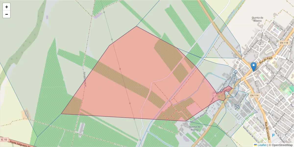 Mapa detalhado do código postal 2080-101 com limites, códigos postais vizinhos e agências dos correios