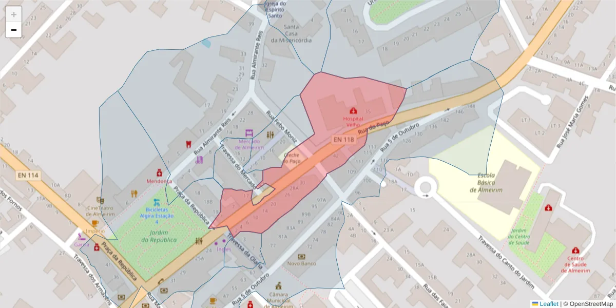 Mapa detalhado do código postal 2080-109 com limites, códigos postais vizinhos e agências dos correios
