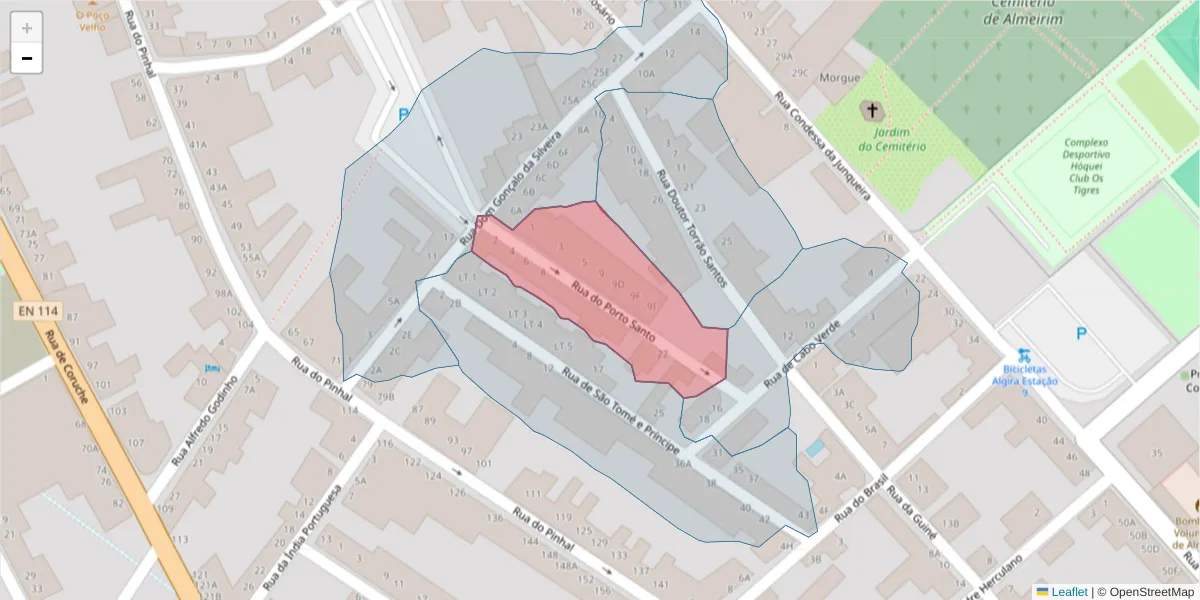 Mapa detalhado do código postal 2080-112 com limites, códigos postais vizinhos e agências dos correios