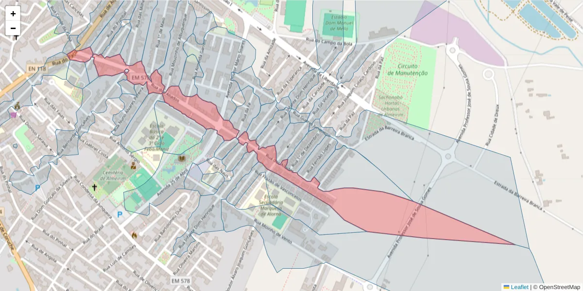 Mapa detalhado do código postal 2080-116 com limites, códigos postais vizinhos e agências dos correios