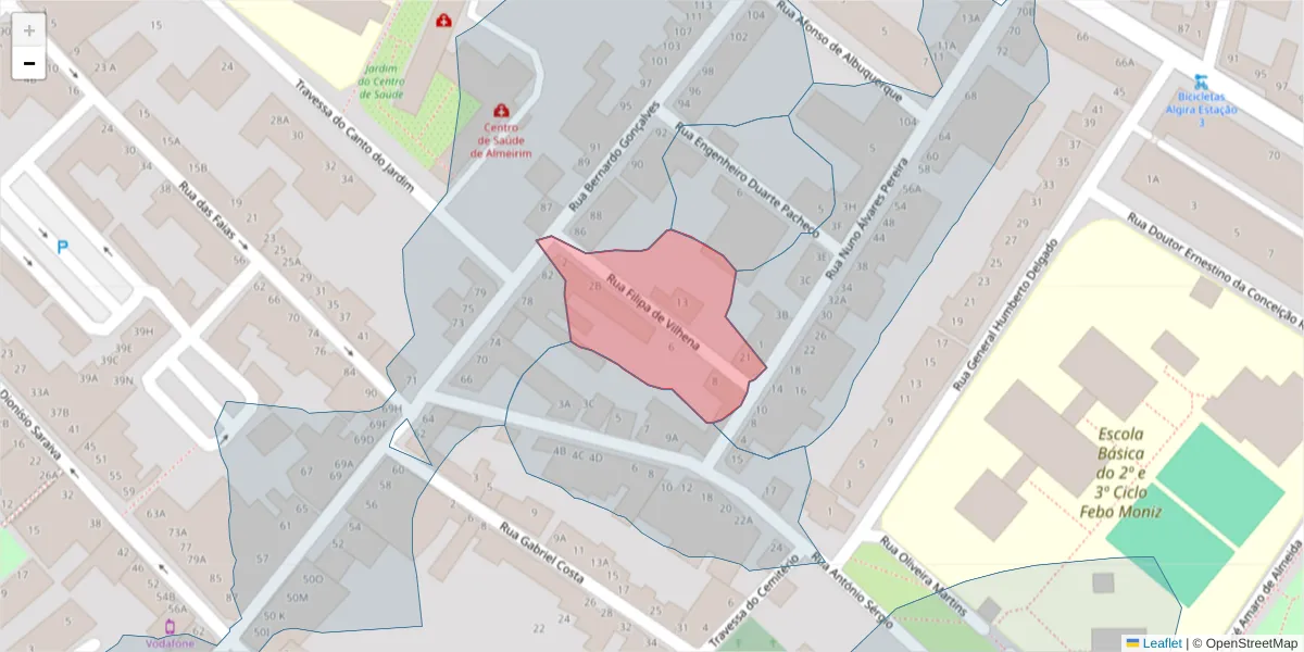 Mapa detalhado do código postal 2080-137 com limites, códigos postais vizinhos e agências dos correios