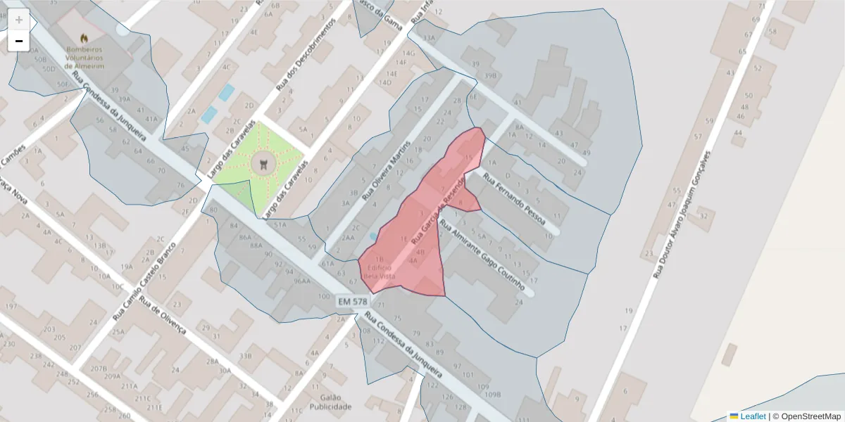 Mapa detalhado do código postal 2080-140 com limites, códigos postais vizinhos e agências dos correios