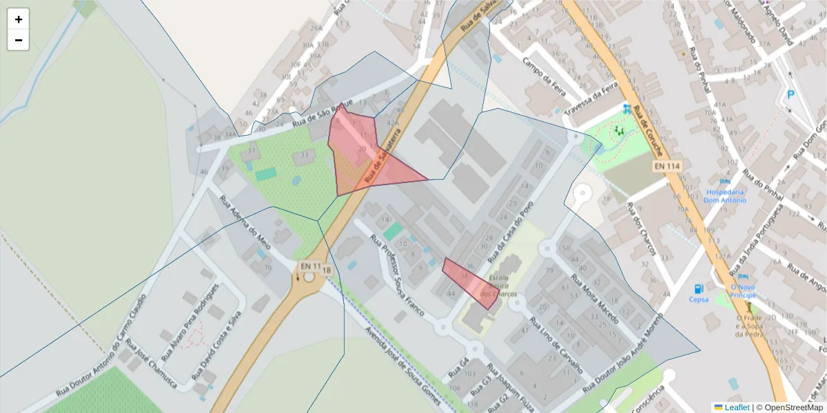 Mapa detalhado do código postal 2080-173 com limites, códigos postais vizinhos e agências dos correios
