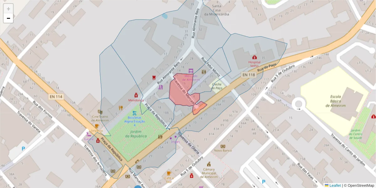 Mapa detalhado do código postal 2080-176 com limites, códigos postais vizinhos e agências dos correios