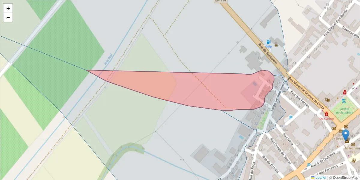 Mapa detalhado do código postal 2080-179 com limites, códigos postais vizinhos e agências dos correios