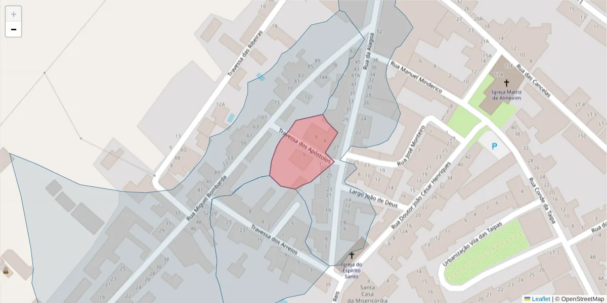 Mapa detalhado do código postal 2080-180 com limites, códigos postais vizinhos e agências dos correios