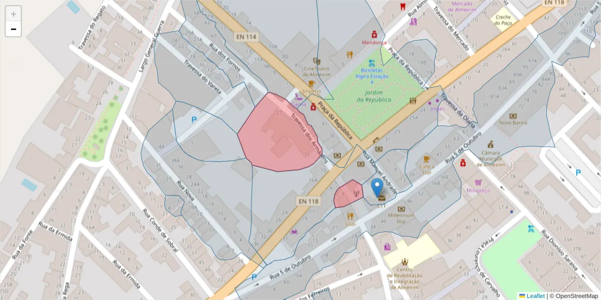 Mapa detalhado do código postal 2080-181 com limites, códigos postais vizinhos e agências dos correios