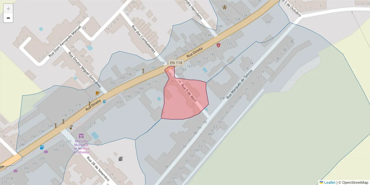 Mapa detalhado do código postal 2080-325 com limites, códigos postais vizinhos e agências dos correios