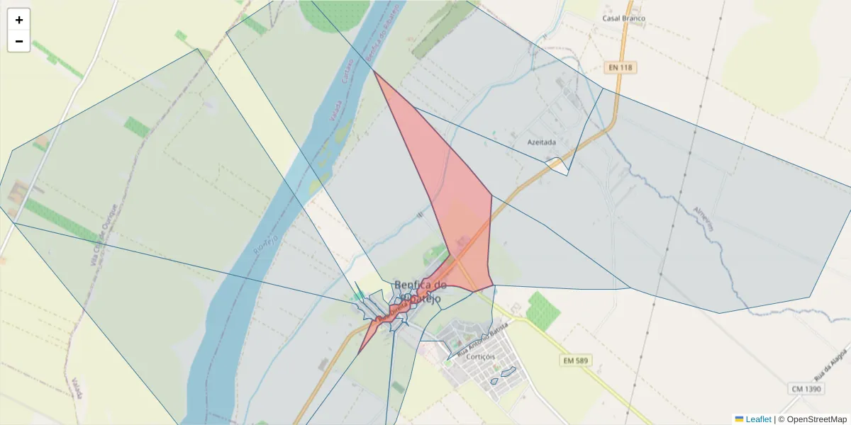 Mapa detalhado do código postal 2080-329 com limites, códigos postais vizinhos e agências dos correios