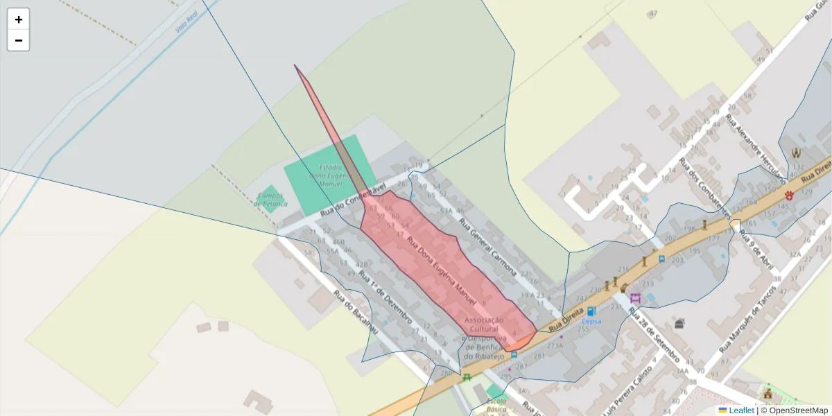 Mapa detalhado do código postal 2080-331 com limites, códigos postais vizinhos e agências dos correios