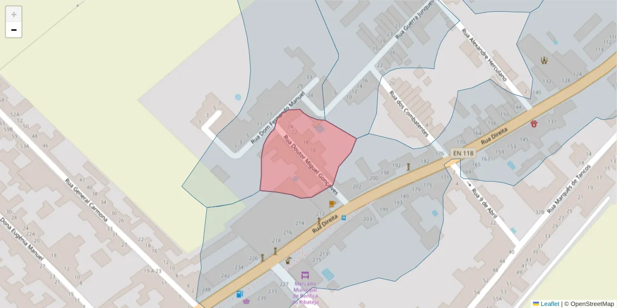 Mapa detalhado do código postal 2080-335 com limites, códigos postais vizinhos e agências dos correios