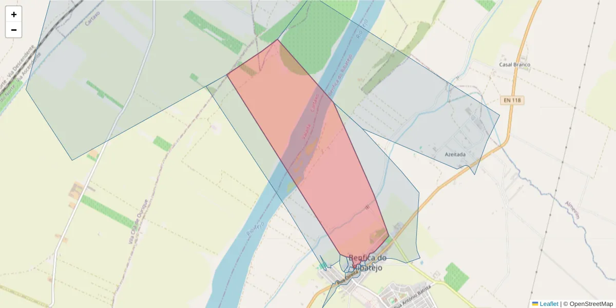Mapa detalhado do código postal 2080-338 com limites, códigos postais vizinhos e agências dos correios