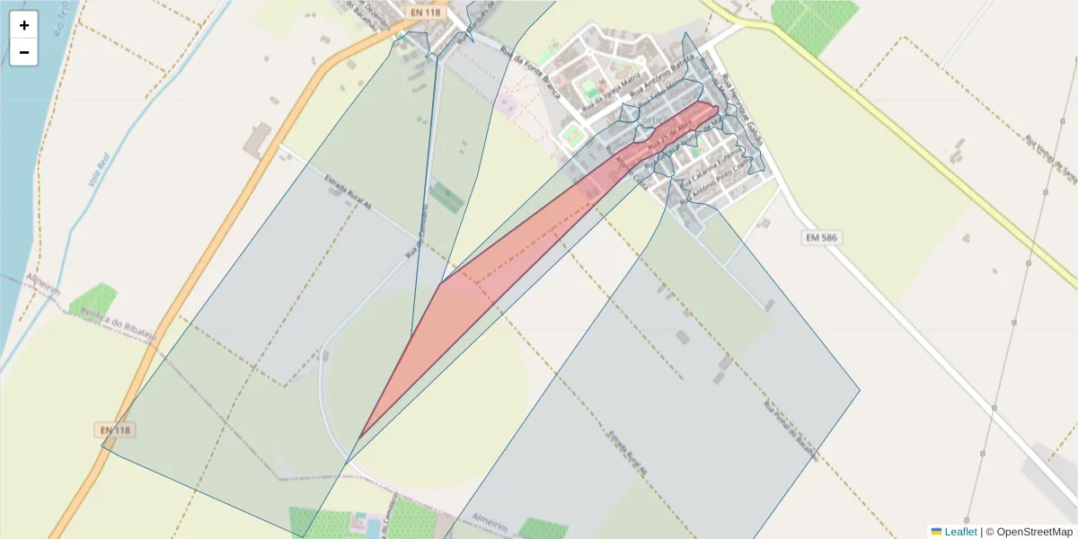 Mapa detalhado do código postal 2080-382 com limites, códigos postais vizinhos e agências dos correios