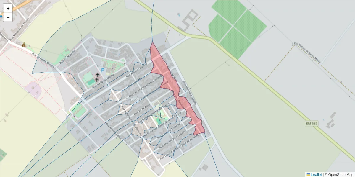 Mapa detalhado do código postal 2080-387 com limites, códigos postais vizinhos e agências dos correios