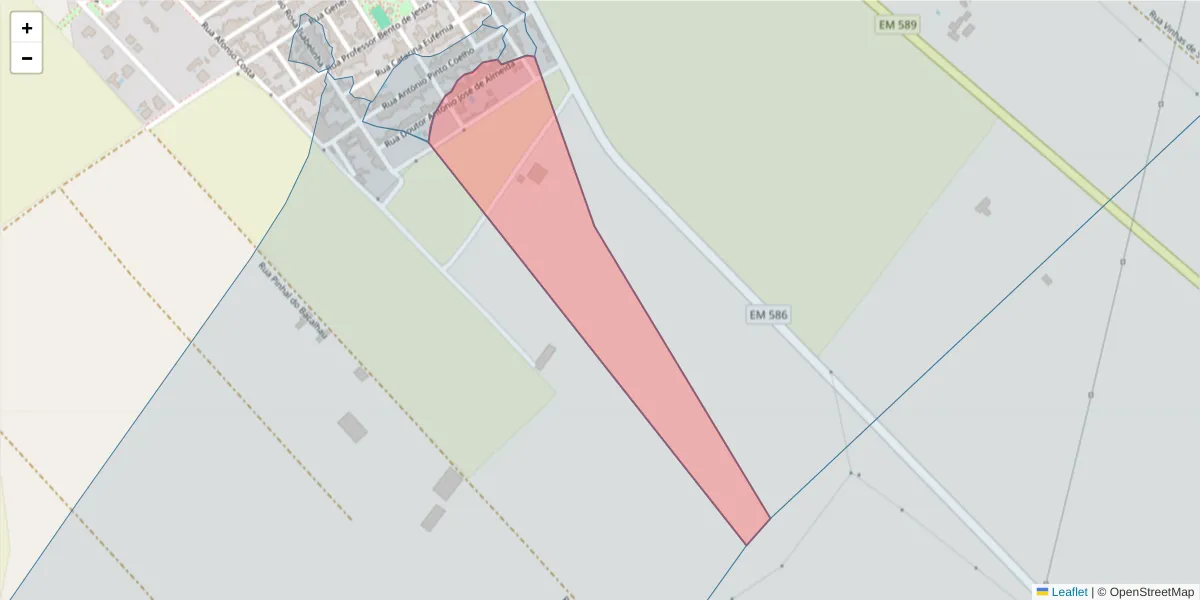 Mapa detalhado do código postal 2080-389 com limites, códigos postais vizinhos e agências dos correios