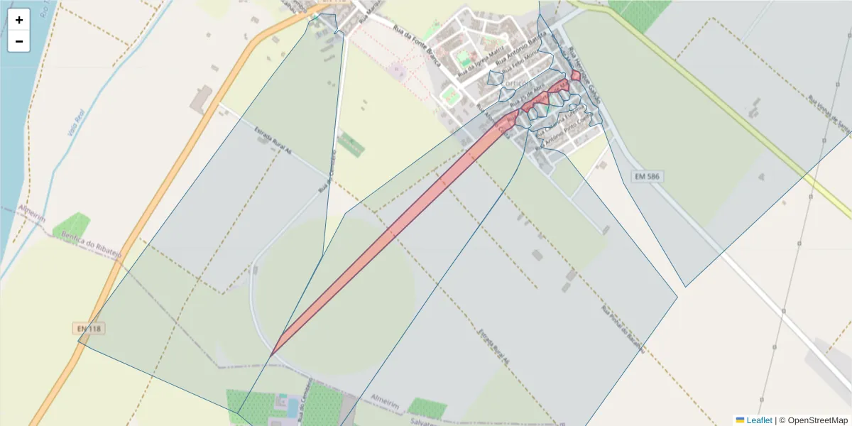 Mapa detalhado do código postal 2080-392 com limites, códigos postais vizinhos e agências dos correios