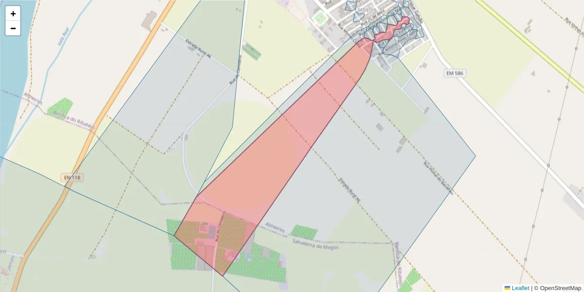 Mapa detalhado do código postal 2080-394 com limites, códigos postais vizinhos e agências dos correios