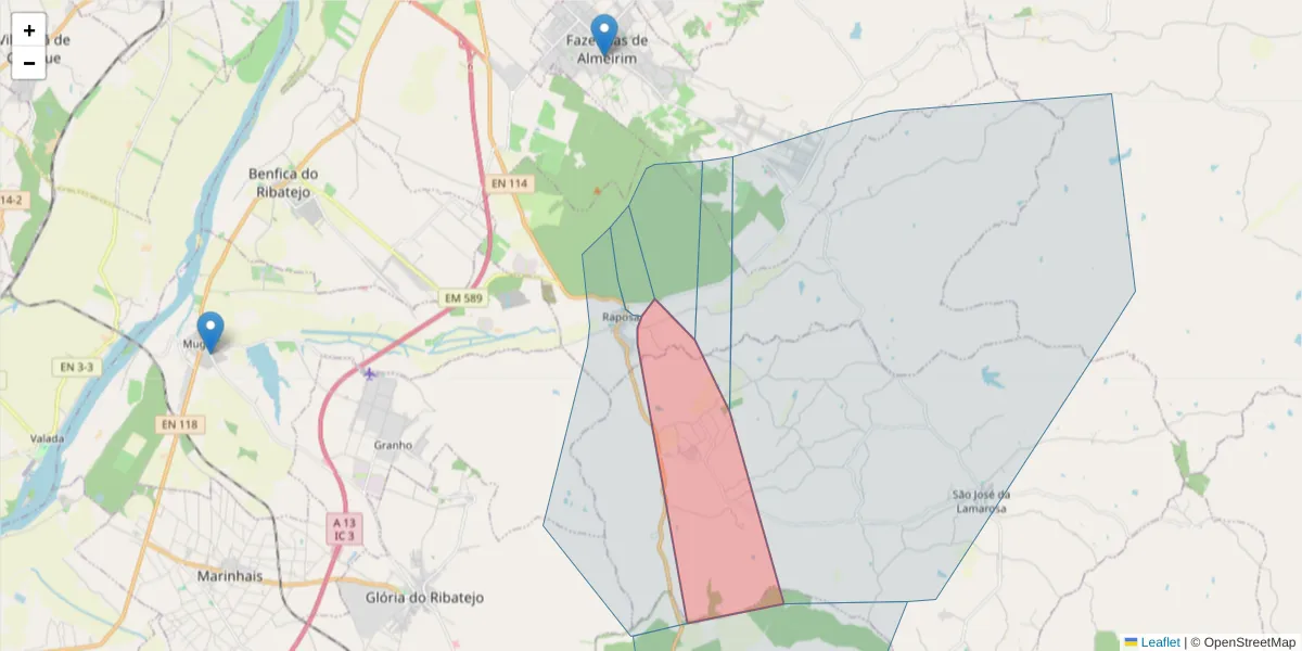 Mapa detalhado do código postal 2080-706 com limites, códigos postais vizinhos e agências dos correios