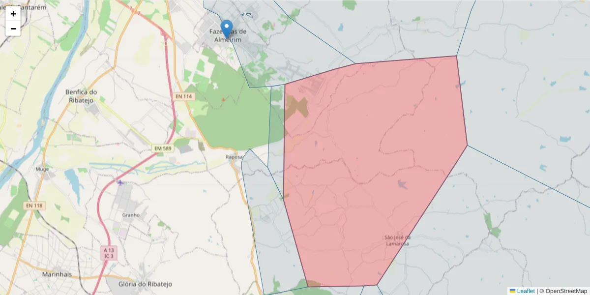Mapa detalhado do código postal 2080-719 com limites, códigos postais vizinhos e agências dos correios