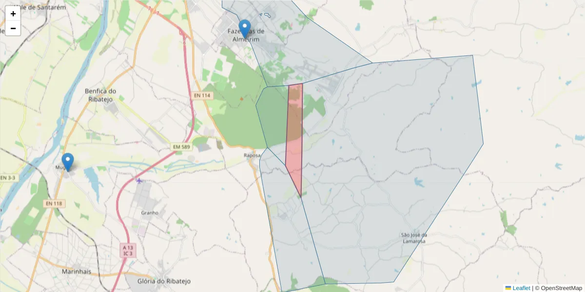 Mapa detalhado do código postal 2080-720 com limites, códigos postais vizinhos e agências dos correios