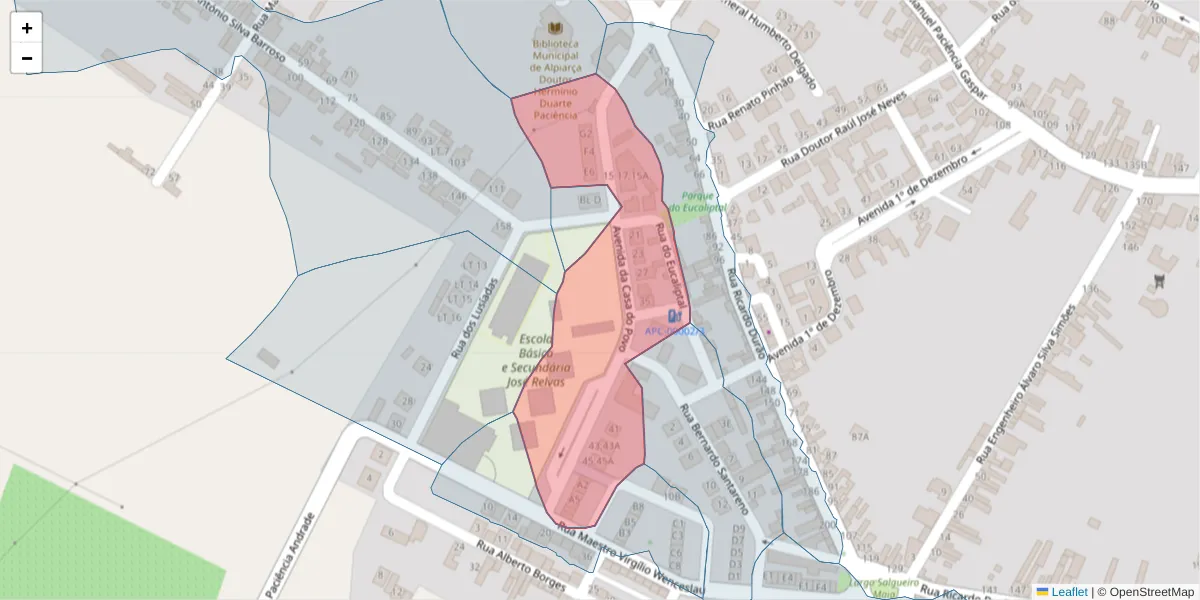 Mapa detalhado do código postal 2090-025 com limites, códigos postais vizinhos e agências dos correios
