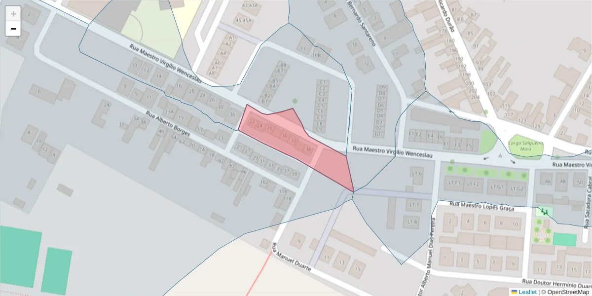 Mapa detalhado do código postal 2090-030 com limites, códigos postais vizinhos e agências dos correios