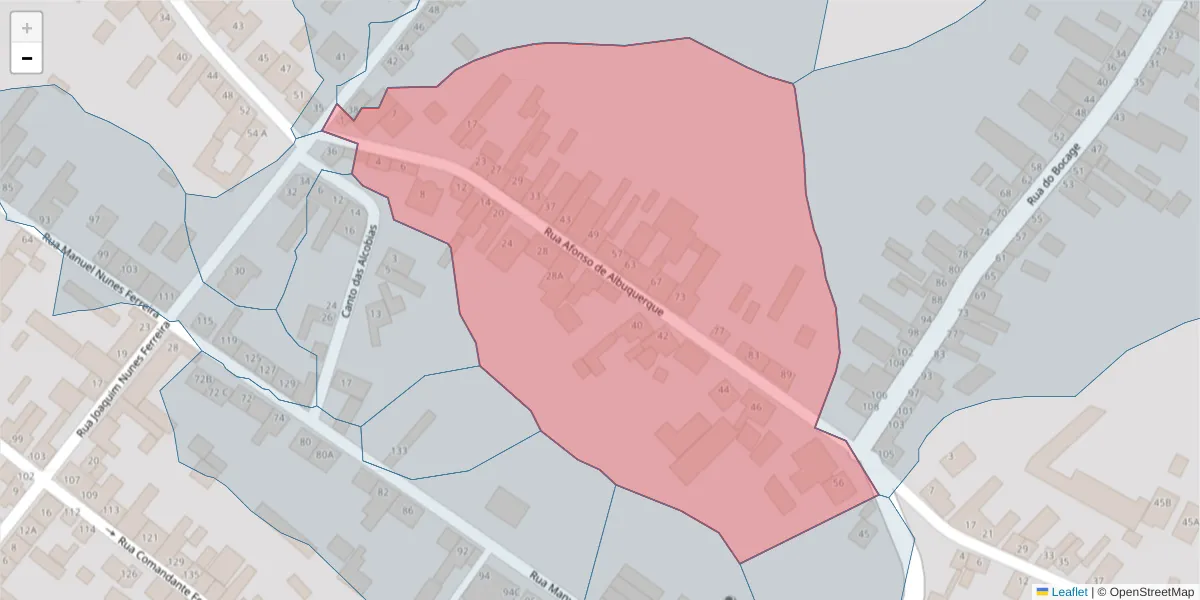 Mapa detalhado do código postal 2090-042 com limites, códigos postais vizinhos e agências dos correios