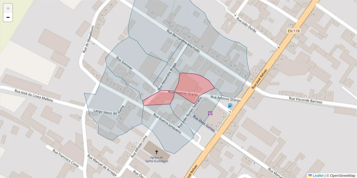 Mapa detalhado do código postal 2090-048 com limites, códigos postais vizinhos e agências dos correios