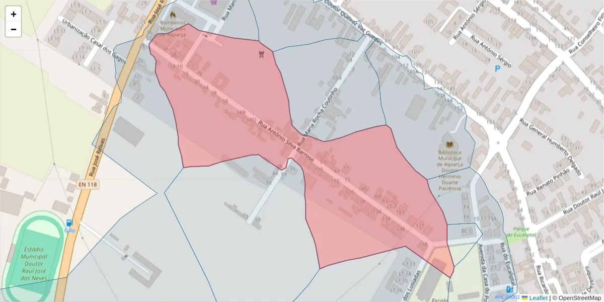 Mapa detalhado do código postal 2090-049 com limites, códigos postais vizinhos e agências dos correios