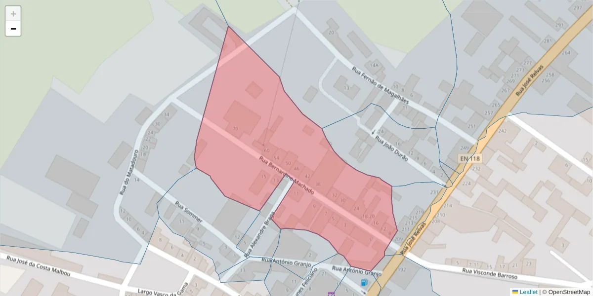 Mapa detalhado do código postal 2090-051 com limites, códigos postais vizinhos e agências dos correios