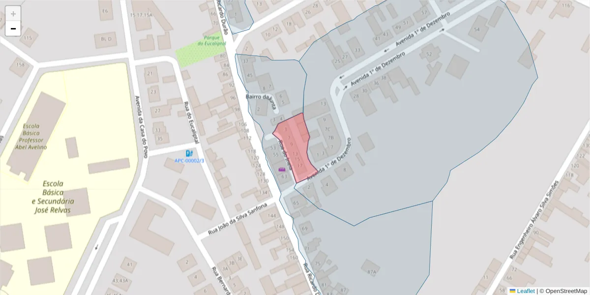 Mapa detalhado do código postal 2090-067 com limites, códigos postais vizinhos e agências dos correios