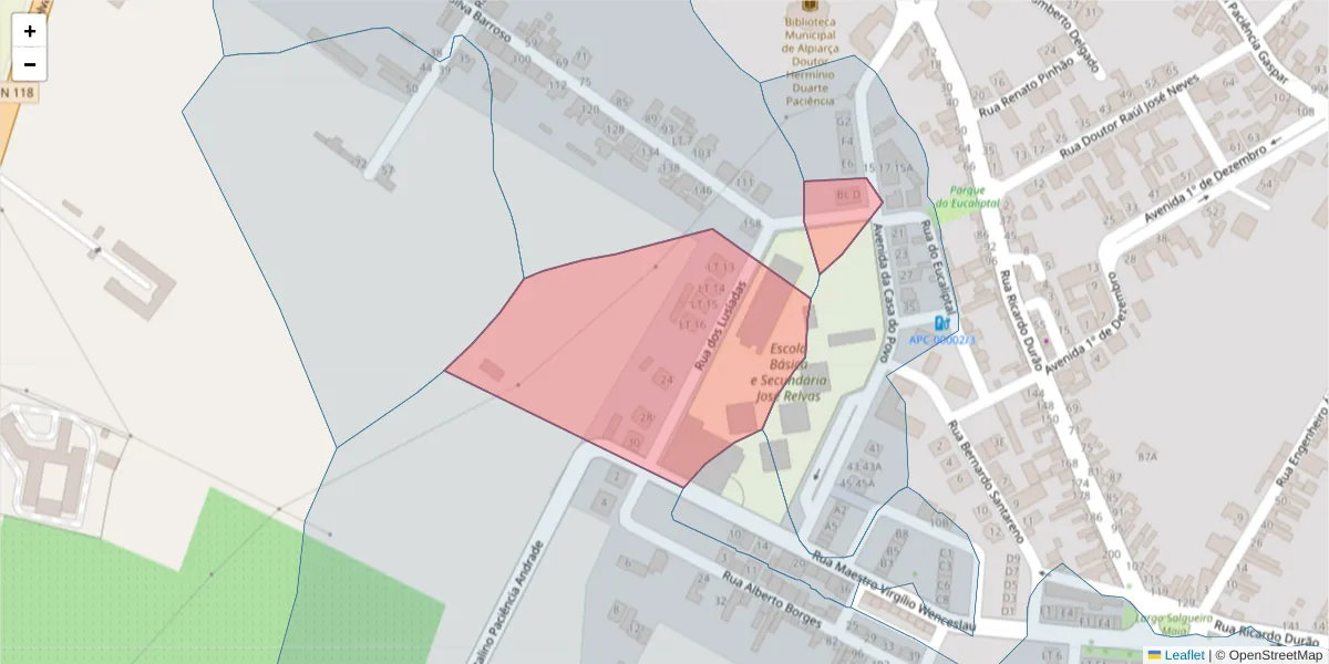 Mapa detalhado do código postal 2090-071 com limites, códigos postais vizinhos e agências dos correios