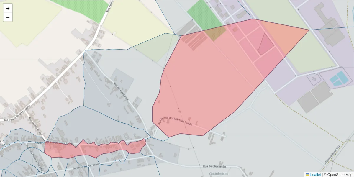 Mapa detalhado do código postal 2090-090 com limites, códigos postais vizinhos e agências dos correios