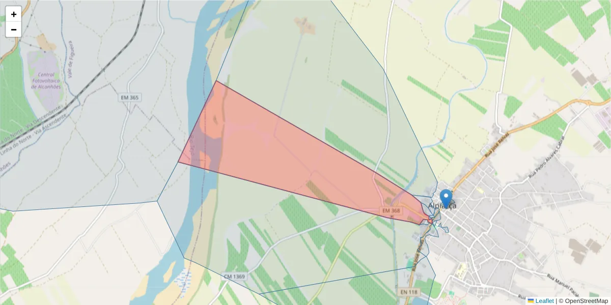 Mapa detalhado do código postal 2090-091 com limites, códigos postais vizinhos e agências dos correios