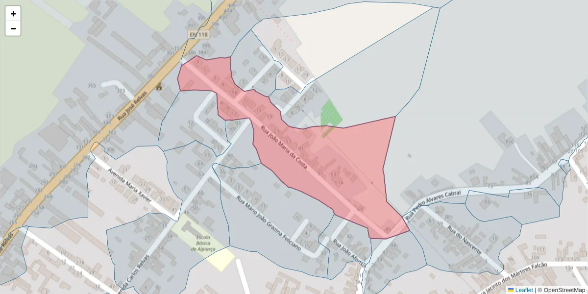Mapa detalhado do código postal 2090-093 com limites, códigos postais vizinhos e agências dos correios