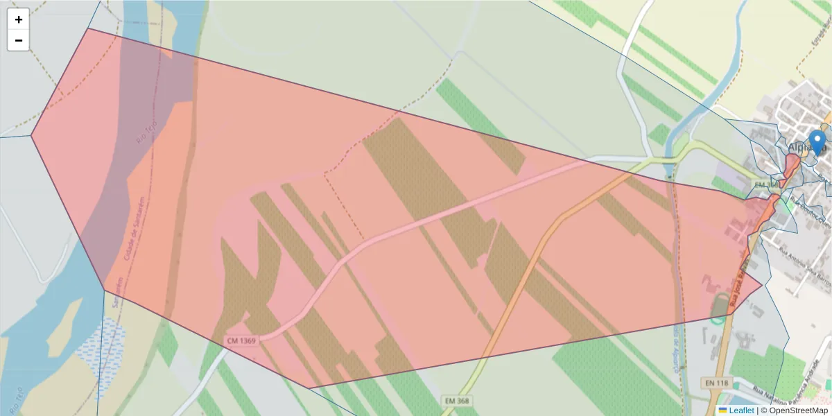 Mapa detalhado do código postal 2090-102 com limites, códigos postais vizinhos e agências dos correios