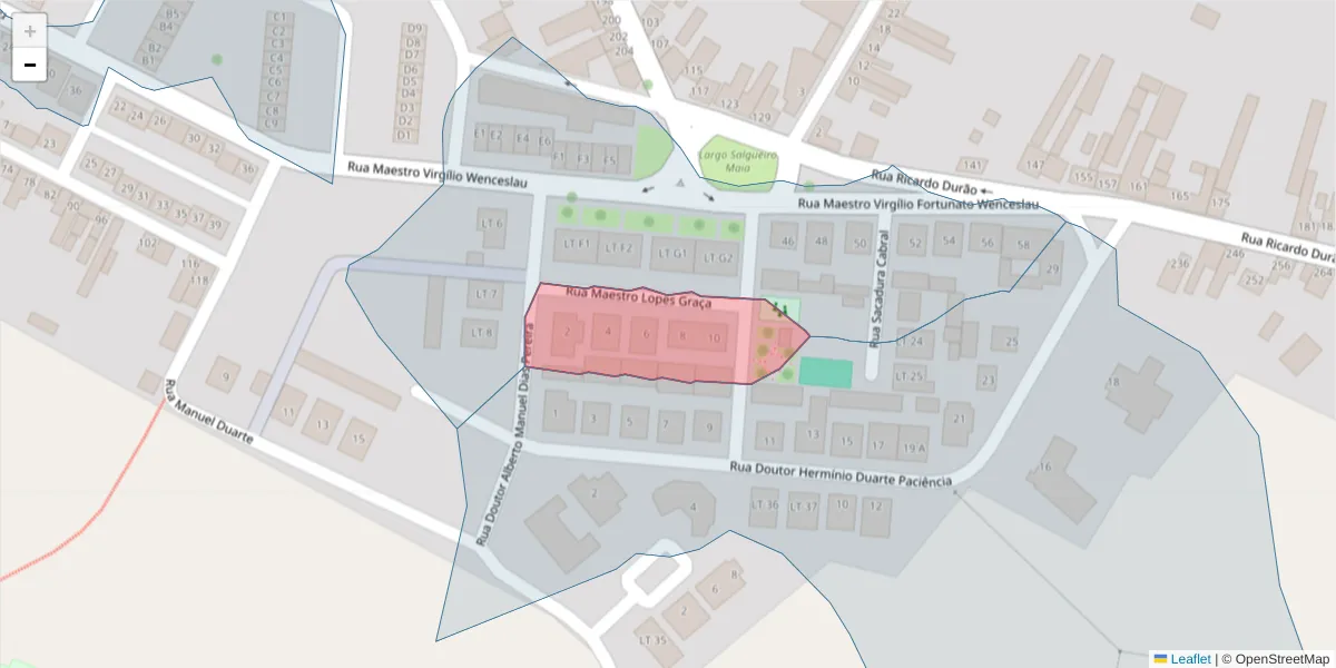 Mapa detalhado do código postal 2090-110 com limites, códigos postais vizinhos e agências dos correios