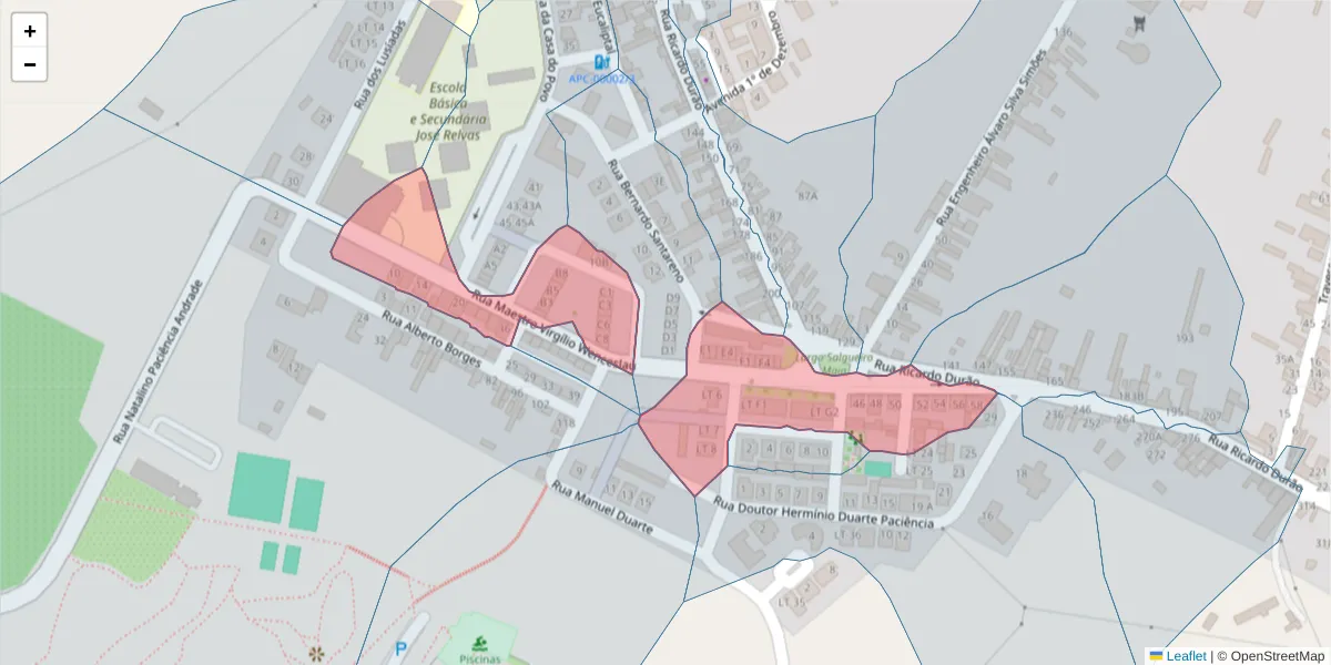 Mapa detalhado do código postal 2090-111 com limites, códigos postais vizinhos e agências dos correios