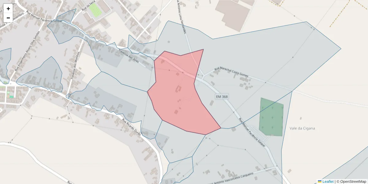 Mapa detalhado do código postal 2090-122 com limites, códigos postais vizinhos e agências dos correios