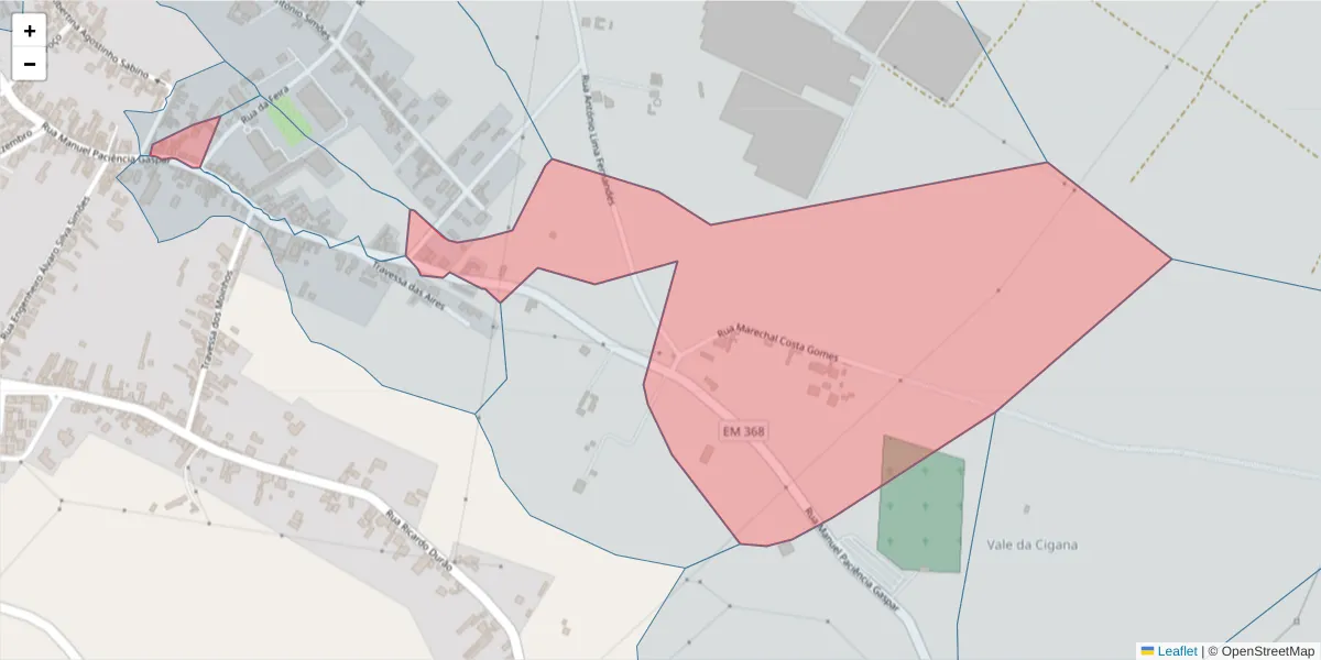 Mapa detalhado do código postal 2090-123 com limites, códigos postais vizinhos e agências dos correios