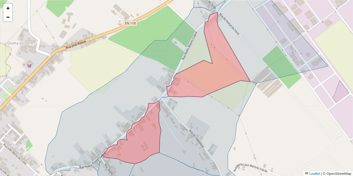 Mapa detalhado do código postal 2090-135 com limites, códigos postais vizinhos e agências dos correios