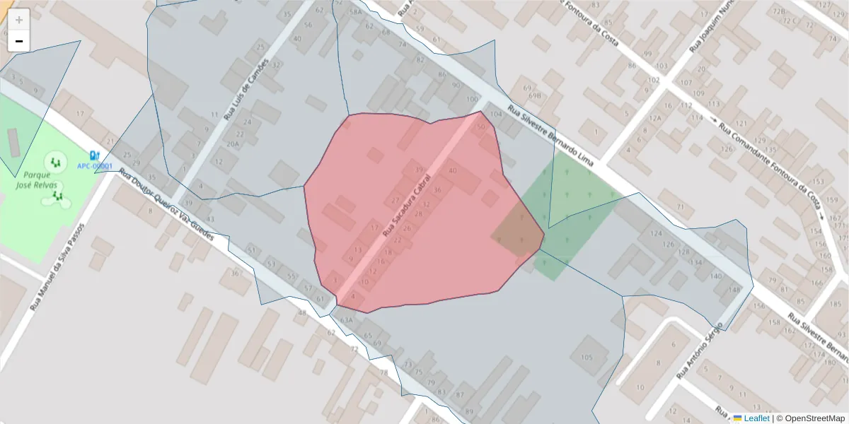 Mapa detalhado do código postal 2090-141 com limites, códigos postais vizinhos e agências dos correios
